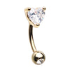 16g Petite Heart Reverse Belly Bar with Gold Plating