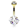 Diamanté Solitaire Belly Ring with Gold Plating - Fixed (non-dangle) Belly Bar. Navel Rings Australia.
