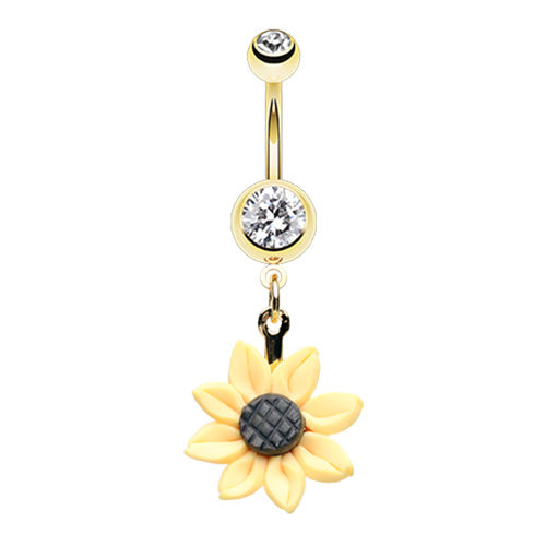 My Sunflower Belly Dangle in Gold - Dangling Belly Ring. Navel Rings Australia.