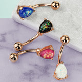 Solitaire Teardrop Opal Belly Rings with Rose Gold Plating - Basic Curved Barbell. Navel Rings Australia.