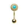 16g Petite Roped Turquoise Reverse Belly Bar in Gold