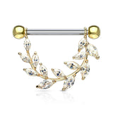 Crystal Vinnì Vine Drop Nipple Bar with Gold Plating - Nipple Ring. Navel Rings Australia.