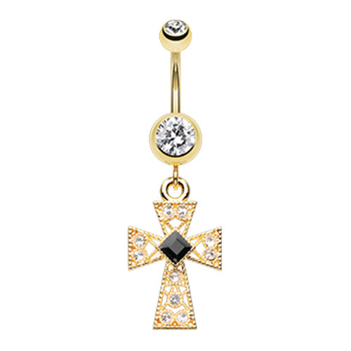 Tenebris Latin Cross Belly Dangle - Dangling Belly Ring. Navel Rings Australia.