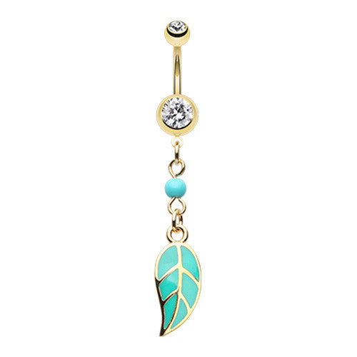 Golden Daniella Leaflet Belly Ring - Dangling Belly Ring. Navel Rings Australia.