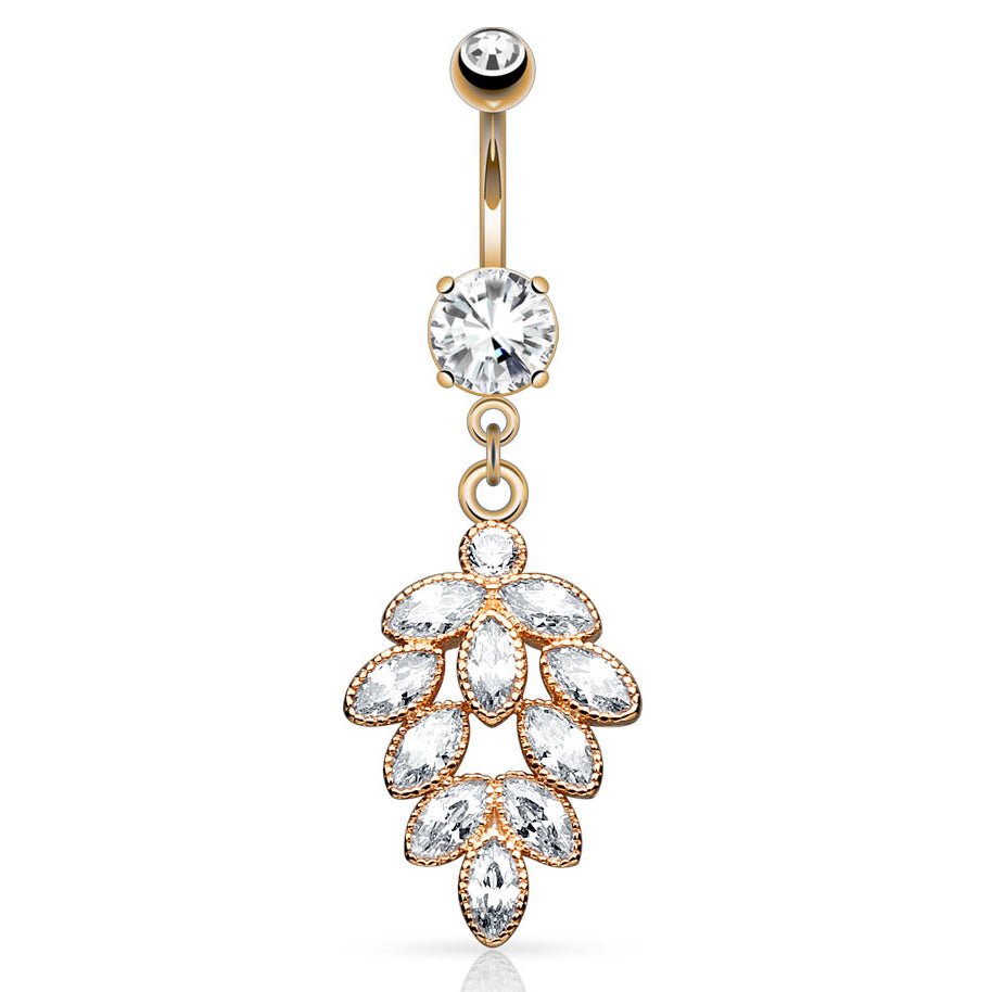 Bordeaux Grape Vine Navel Ring with Rose Gold Plating - Dangling Belly Ring. Navel Rings Australia.