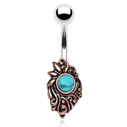The Gypsies Turquoise Belly Bar - Fixed (non-dangle) Belly Bar. Navel Rings Australia.