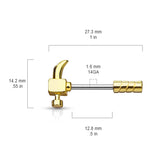 Toolbox Hammer Nipple Barbell Ring with Gold Plating - Nipple Ring. Navel Rings Australia.