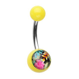 Hawaiian Luau Acrylic Belly Bar - Basic Curved Barbell. Navel Rings Australia.