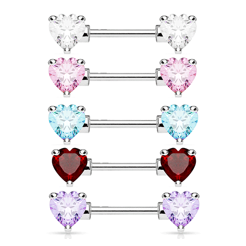 Duo Heart Gem Nipple Barbell Ring