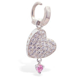 TummyToys® Paved Cubic Zirconia Pink Drop Heart Charm