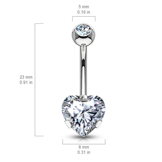 Ice Heart Solitaire Belly Bar with Gold Plating - Fixed (non-dangle) Belly Bar. Navel Rings Australia.