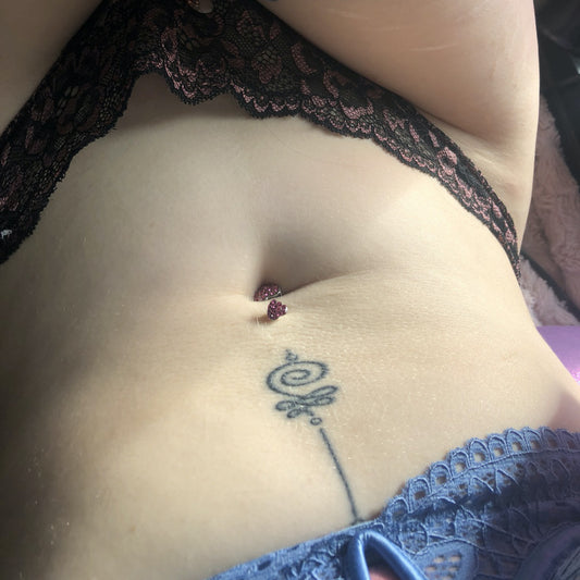 Duo CZ Paved Heart Belly Ring - Fixed (non-dangle) Belly Bar. Navel Rings Australia.