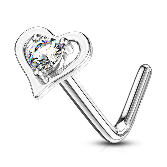Heart Breaker L-Shape Nose Ring in 14K White Gold - Nostril. Navel Rings Australia.