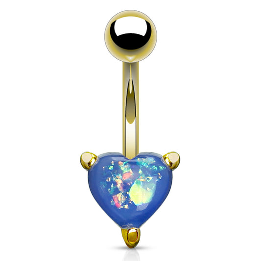 Solitaire Romeo Opal Belly Rings with Gold Plating - Fixed (non-dangle) Belly Bar. Navel Rings Australia.