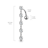 Chain of Hearts Reverse Belly Bar with Rose Gold Plating - Reverse Top Down Belly Ring. Navel Rings Australia.