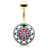 Aztec Sun Wheel Belly Bar with Gold Plating