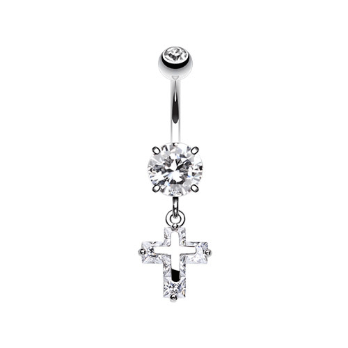 Crystal Latin Cross Belly Ring