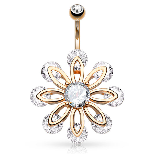 Bizee Floweret Belly Ring with Rose Gold Plating - Fixed (non-dangle) Belly Bar. Navel Rings Australia.