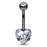 Ice Heart Solitaire with Metallic Titanium Plating - Fixed (non-dangle) Belly Bar. Navel Rings Australia.