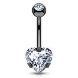 Ice Heart Solitaire with Metallic Titanium Plating - Fixed (non-dangle) Belly Bar. Navel Rings Australia.