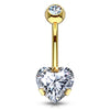 Ice Heart Solitaire Belly Bar with Gold Plating