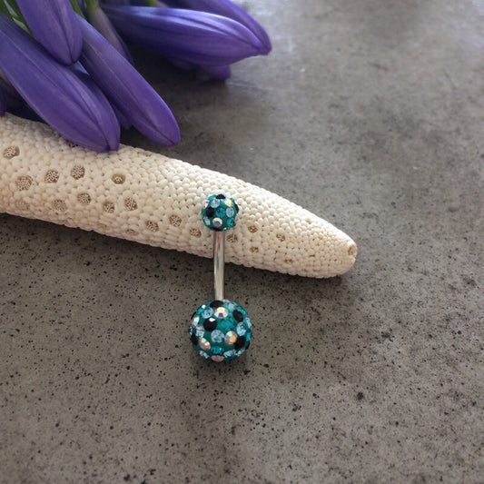 Teal Retro Motley™ Belly Button Ring - Basic Curved Barbell. Navel Rings Australia.