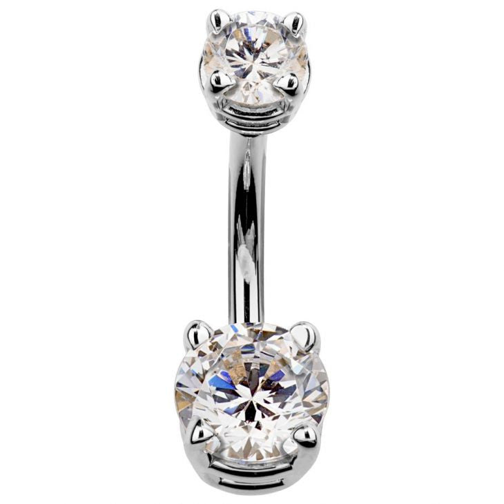 14K White Gold Gem Belly Rings - Basic Curved Barbell. Navel Rings Australia.