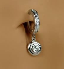 TummyToys® White Gold Belly Button Bar with 1/4 Ct Diamond Pendant - TummyToys® Patented Clasp. Navel Rings Australia.