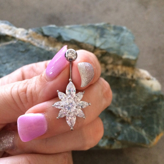 Glacier Marquise Belly Ring - Fixed (non-dangle) Belly Bar. Navel Rings Australia.