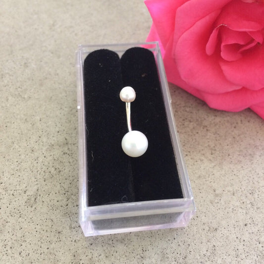 14K Rose Gold Cultured Pearl Navel Bars - Basic Curved Barbell. Navel Rings Australia.