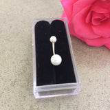 14K White Gold Cultured Pearl Belly Button Bars - Basic Curved Barbell. Navel Rings Australia.