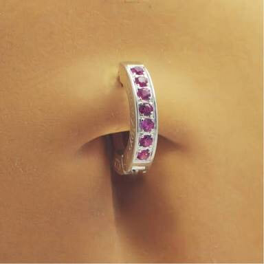 TummyToys®14K White Gold With Pink Sapphire Belly Bar - TummyToys® Patented Clasp. Navel Rings Australia.