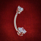 14K Yellow Gold Petite Gem Belly Bars - Basic Curved Barbell. Navel Rings Australia.