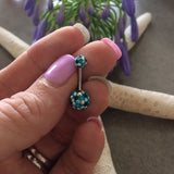 Teal Retro Motley™ Belly Button Ring - Basic Curved Barbell. Navel Rings Australia.