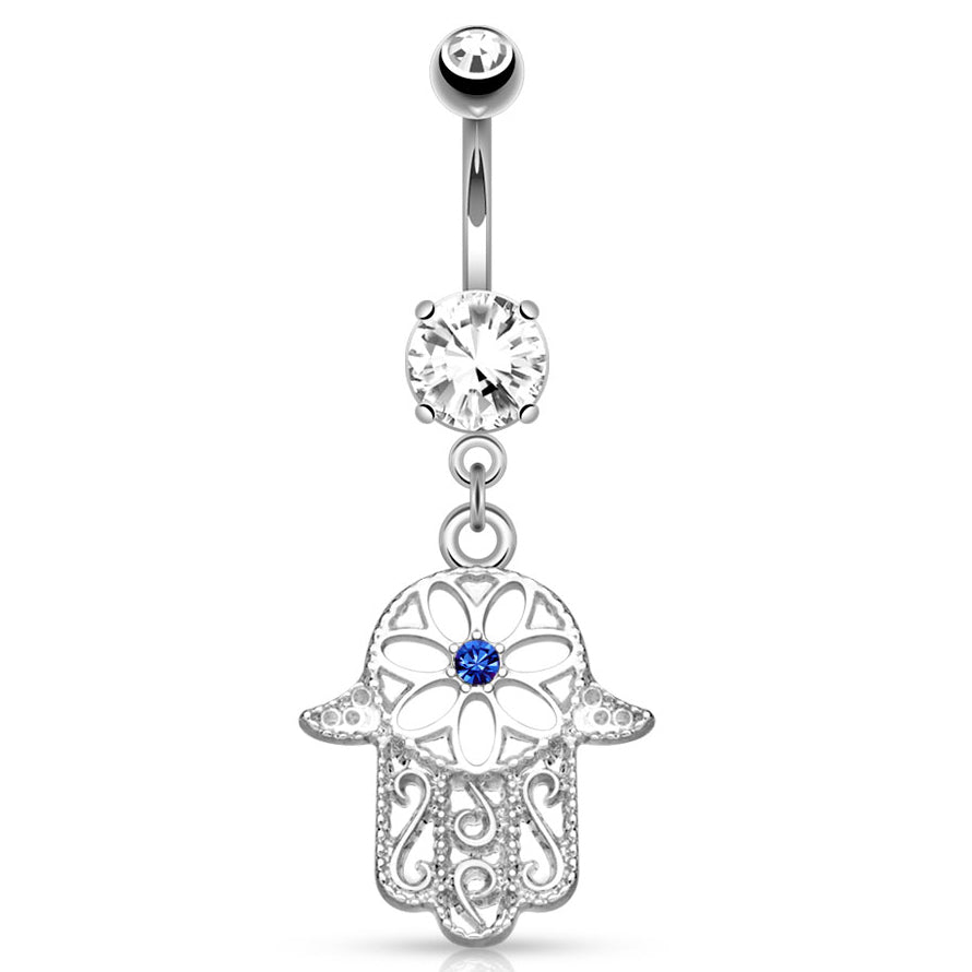 Royal Amulet Hamsa Belly Bar - Dangling Belly Ring. Navel Rings Australia.