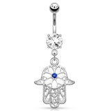 Royal Amulet Hamsa Belly Bar - Dangling Belly Ring. Navel Rings Australia.