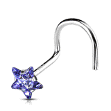 Star Gem Corkscrew Nose Ring in 14K White Gold