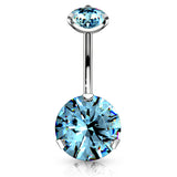 Internally Threaded Prong Set Belly Piercing - Fixed (non-dangle) Belly Bar. Navel Rings Australia.