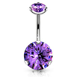 Internally Threaded Prong Set Belly Piercing - Fixed (non-dangle) Belly Bar. Navel Rings Australia.