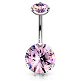Internally Threaded Prong Set Belly Piercing - Fixed (non-dangle) Belly Bar. Navel Rings Australia.