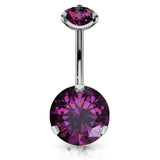 Internally Threaded Prong Set Belly Piercing - Fixed (non-dangle) Belly Bar. Navel Rings Australia.