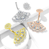 Foxia Crowned Baguette Belly Bar with Rose Gold Plating - Fixed (non-dangle) Belly Bar. Navel Rings Australia.