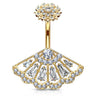 Foxia Crowned Baguette Belly Bar with Gold Plating - Fixed (non-dangle) Belly Bar. Navel Rings Australia.