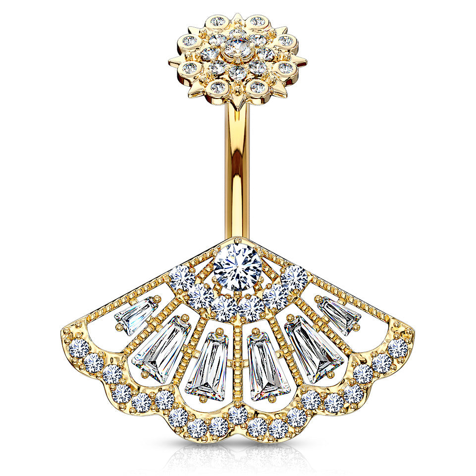 Foxia Crowned Baguette Belly Bar with Gold Plating - Fixed (non-dangle) Belly Bar. Navel Rings Australia.