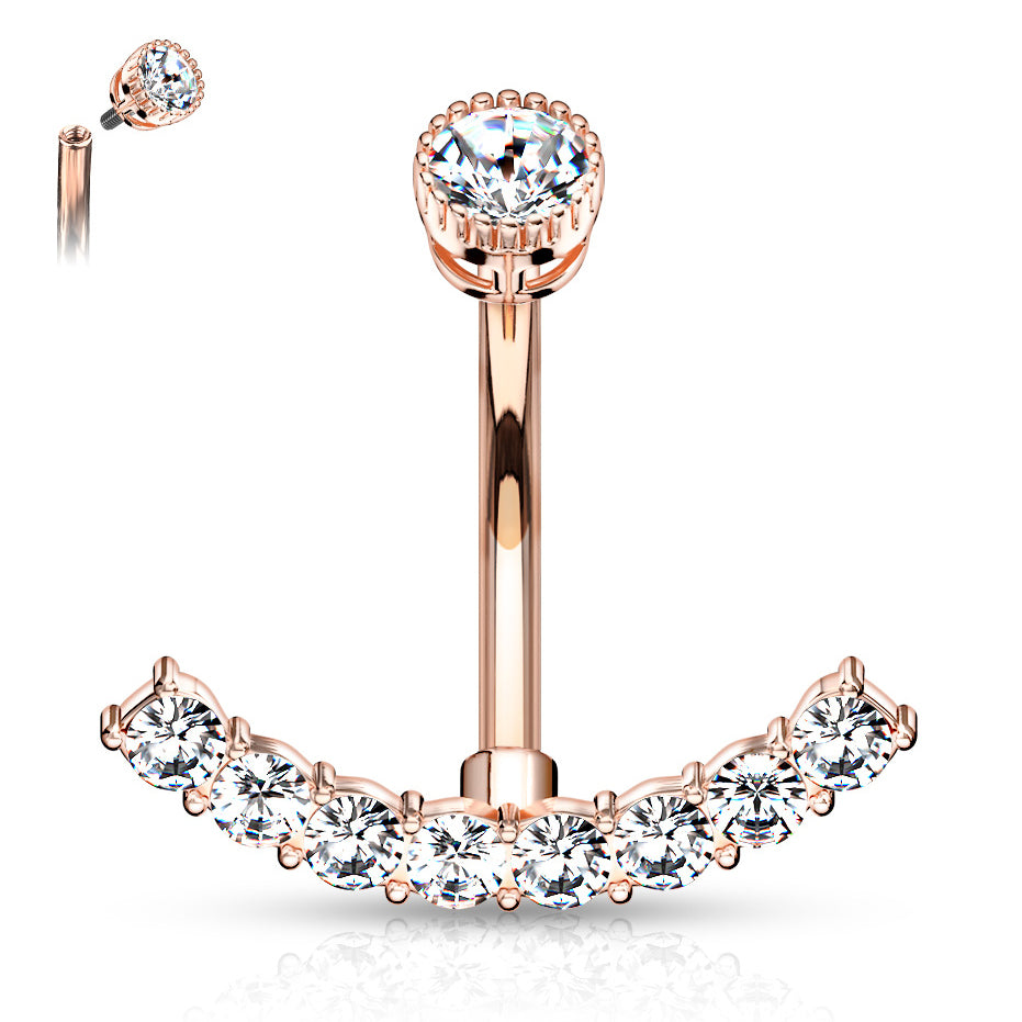 Santiago Arc Belly Ring with Rose Gold Plating - Fixed (non-dangle) Belly Bar. Navel Rings Australia.