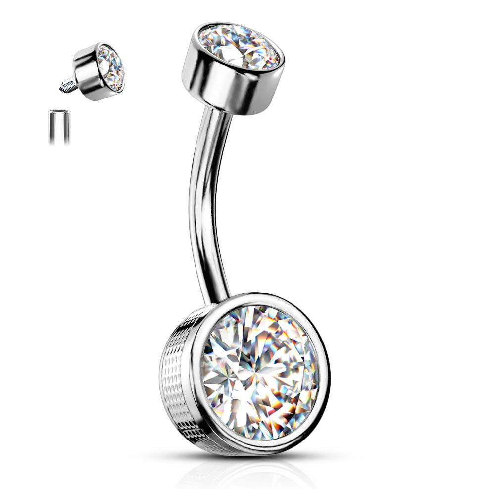 Flat Disc Internally Threaded Gem Belly Bar - Basic Curved Barbell. Navel Rings Australia.