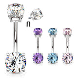 Classic Internally Threaded Gem Belly Bar - Basic Curved Barbell. Navel Rings Australia.
