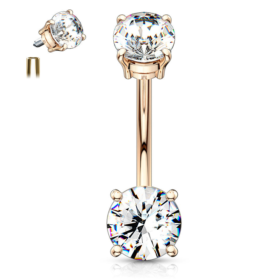 Classic Internally Threaded Gem Belly Bar with Rose Gold Plating - Basic Curved Barbell. Navel Rings Australia.