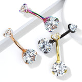 Internally Threaded Prong Set Belly Bar with Titanium Plating - Basic Curved Barbell. Navel Rings Australia.