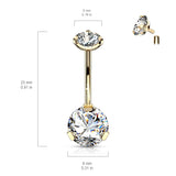 Internally Threaded Prong Set Belly Bar with Gold Plating - Basic Curved Barbell. Navel Rings Australia.